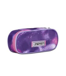 Seven Round Plus School Pencil Holder, Fuchsia Purple, Bubble Street, Oval Pouch with Inner Pocket and Elastic Pen Holders, Backpack Accessories, Elementary, Medium, Top, Girls, Fuchsia, Taglia Unica,