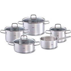 Fissler Viseo-/kastrullset i rostfritt stål, 5 delar, kastruller, kastruller med glaslock, induktion, alla typer av spisar (3 kastruller, 1 stekgryta, 1 kastrull utan lock)