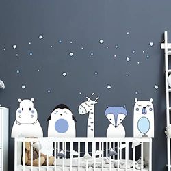 Muursticker kinderen - Decoratie babykamer - muursticker kinderen - muurstickers Scandinavisch - Wandsticker Dieren van de nacht - H60 x L90 cm