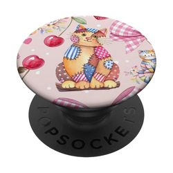 Collage Cherry Lindo Lazo Rubor Rosa Preppy Girls Collage Coquette Cat PopSockets PopGrip Adhesivo