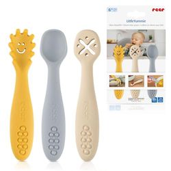 reer LittleYummie Silikon babysked | Baby led Weaning | Pedagogisk bestick/lärsked | Baby bestickset | 100% livsmedelssäker silikon