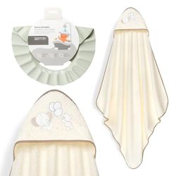 Interbaby - Capa de Baño Bebé + Gorro Ajustable | Toalla con Capucha 100% Algodón Unisex | Suave, Secado Rápido | Ideal para Recién Nacidos, Bebes y Niños Pequeños | Diseño Oso Elefante Globos
