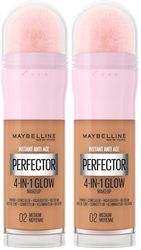 Maybelline New York Instant Anti Age Rewind Perfector, 4-In-1 Glow Primer, Concealer, Highlighter, Self-Adjusting Shades, Evens Skin Tone with a Glow Finish, Shade: 02 Medium (Pack of 2)
