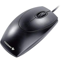 CHERRY WheelMouse, Ratón con Cable, Diseño Simétrico para Diestros y Zurdos, Sensor Óptico, Conexión USB, Adaptador PS/2 Incluido, Negro
