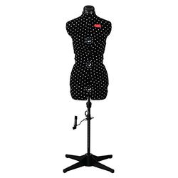 PRYM 611752 Manekin krawiecki "Prymadonna Polka Dots" w czarno-białe kropki, regulacja wysokości i obrotu w kropki, rozmiar S (36-42), w zestawie zaokrąglacz spódnicy z mocowaniem szpilki,