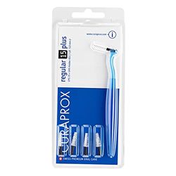 Curaprox brosses interdentaires CPS 15 regular plus, noir, conique, diamètre 1,8 mm, efficacité 5 mm, set de 5 brosses interdentaires CPS regular 15 et support UHS 451