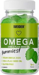 Weider - Omega Gummies, Gominolas de Ácidos Grasos Omega 3-6-9, 100 Percentage Vegetal con Semillas de Chía y Lino, Sin Azúcares y Sin Gluten, Apta para Veganos, Sabor Lima - Bote de 50 gominolas
