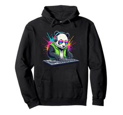 Rainbow DJ Panda con occhiali da sole cuffie EDM musica divertente Felpa con Cappuccio