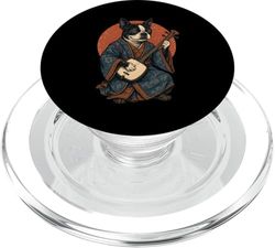 Boston Terrier Samurai jugando Shamisen Retro Vintage Dog PopSockets PopGrip para MagSafe