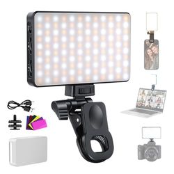 NEEWER BASICS Lampe Selfie LED Téléphone, Lampe à Pince Rechargeable 2500-9000K, Films Couleur/Diffuseur/3000mAh, CRI95+ Réglable Éclairage de Visio pour iPhone Caméra Ordinateur Appel Zoom, BL120B