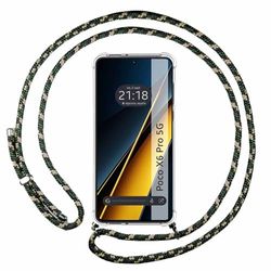 Tumundosmartphone Custodia a sospensione trasparente per Xiaomi Poco X6 Pro 5G con cordino verde/oro