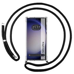 Tumundosmartphone Transparent hängande fodral för Samsung Galaxy S23 Ultra 5G med svart Cordon