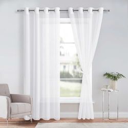 DWCN Sheer Voile gardin transparent gardin med öljetter 2 stycken öljettskynke för vardagsrum, babyrum, sovrum, vit, 225 x 140 cm (H x B),