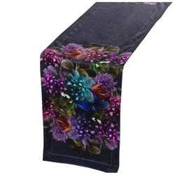 Alexandra House Living Chemin de Table Noir Textile 180 x 30 cm Velours Floral