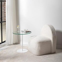 Hanah Home Stylowy biały stolik boczny, 50 x 50 x 50 cm, 100% szkło hartowane i 100% metalowa rama, nowoczesne wzornictwo do salonu i sypialni