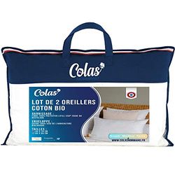 COLAS NORMAND - Set med 2 kuddar i ekologisk bomull - fluffig - 45 x 70 cm - ekologisk bomull - fyllning från återvunna flaskor - fransk tillverkning