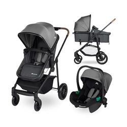 Bebeconfort Haze Trio, 3-in-1 reissysteem kinderwagen, 0-4 jaar, max. 22 kg, 2-in-1 zitgedeelte, omkeerbare en lichte kinderwagen, i-Size babyautostoeltje, opvouwbaar, opbergmand, Tinted Stone