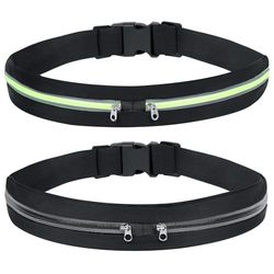AiQInu 2 Pièces Ceinture de Course, Ceinture Running, Banane Homme Femme, Running Belt pour Jogging, Gym, Escalade, Fitness, Randonnée - Vert&Noir