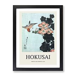 Hibiscus And Sparrow By Katsushika Hokusai Exhibition Museum Asian Japanese Framed Wall Art Print, Ready to Hang Picture for Living Room Bedroom Home Office Décor, Black A2 (64 x 46 cm)