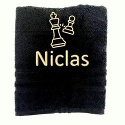 Asciugamano personalizzato con nome Nome sportivo splendidamente ricamato Asciugamano da bagno Asciugamano in cotone 100% personalizzato con nome (100 x 50 cm, Scacchi)