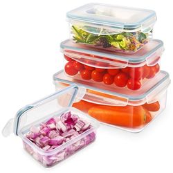 YASHE 8 Pieza Envases para Alimentos (4 envases, 4 tapas) Recipientes de Plástico Alimento con Tapas Herméticas, a Prueba de Fugas, Aptos para el Congelador, el Microondas y el Lavavajillas, Sin BPA