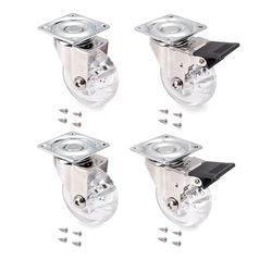 EMUCA - Lote de 4 rodas pivotantes para móveis Ø 50 mm com placa de montagem e rolamento de esferas, rodas de borracha para móveis cor transparente