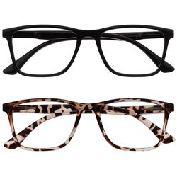 OPULIZE NYX Blue Light Blocking Reading Glasses - Anti-Glare Computer and Gaming Eyewear - 2 Pack - UV and Eyestrain Protection - Rectangular Frame - Black Brown - Men Women - + 2.50