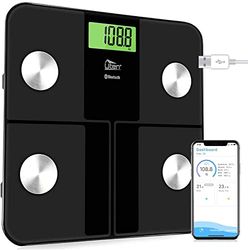Uten Carga USB Báscula de Baño, Bluetooth Inteligente Báscula de Grasa Corporal con Analizador de Cuerpo Para Medición del Peso Corporal,Grasa Corporal,etc,28st/180kg, Negro