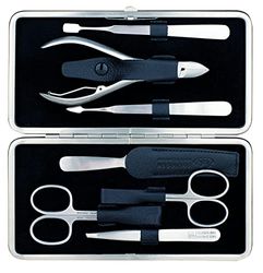 ERBE - Set per manicure con astuccio, serie "Master", 7 pezzi, colore: Nero