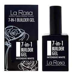 LaRosa 7-i-1 BYGGGEL i Flaska – Stärkande UV Builder Gel 15 ml för Nagelförlängning, Långvarig Bas-/Topplack - INTENSIVT VIT