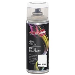AMBRO-SOL - Tinta acrílica em spray, cor branca brilho 1, RAL 9010, resultado profissional em várias superfícies, exteriores e interiores, 400 ml, a embalagem pode variar