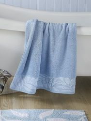 Dreams & Drapes Serviette de Toilette Motif Feuilles Bleues (50 x 90 cm) – 100% Coton – Doux au Toucher et Moelleux – Serviette Vintage à Feuilles Bleues