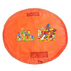 HIMRY XXL Portable sac à Jouet, Antidérapante, Étanche Jeu Blanchet, Sac de Rangement, Organisateur Rapide Pour LEGO Building Block Jouets, Bébé Enfants Tapis de Jouet, Orange KXD4005 Orange