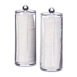 Relaxdays Distributeur Coton, Lot de 2, boîte disques avec Couvercle, 50 par Pot, HxD: 19x6,5 cm, Transparent