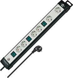 Brennenstuhl Premium-Line extensão de tomadas tecnologia com 6 tomadas de energia comutáveis (cabo de 3 m, disposição especial, 2 vias para fontes de alimentação, fabricado na Alemanha) preto/cinzento