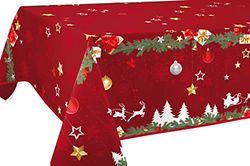 Le linge de Jules Nappe Anti-Taches Noël Rouge - Taille : Rectangle 150x350 cm