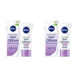 NIVEA Sensitive Day Cream (50 ml), Face Cream and Moisturiser with SPF 15 for Sensitive Skin, Summer Skin Care Essentials, Sensitive Moisturising Cream (Pack of 2)