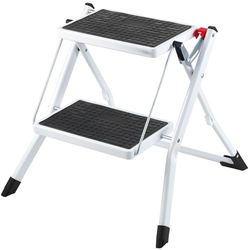 VEVOR Ergonomic Folding Steel Wide Anti-Slip Pedal, Sturdy Step Stool for Adults Toddlers, Multi-Use for Household, Kitchen, Office, RVs, White+Black, Small