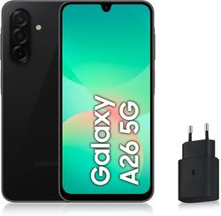 Samsung Galaxy A26 5G, Android smartphone, 256 GB, snellader 25 W inbegrepen, smartphone ontgrendeld, zwart