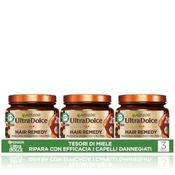 Garnier Ultra Dolce Tesori di Miele, Multipack Maschera Riparatrice, 97% origine naturale, 1 Minuto di Posa, Per Capelli Danneggiati, Senza siliconi, Confezione da 3 x 340 ml​