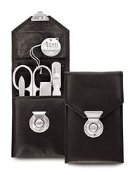 Nippes Solingen Nippes Premium Line Manicure Set Locks 4-Piece Stainless Steel Rust and Nickel Genuine Cowhide Leather Case with Lock Black
