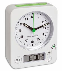 TFA Dostmann 60.1511 Combo Despertador sem fios com hora analógica e alarme digital, ultra silencioso e preciso, cor branca e verde, 9 x 4 x 11,5 cm, plástico