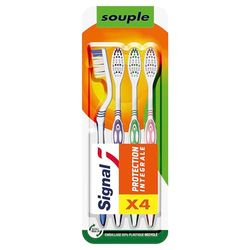 SIGNAL - Brosse à Dents Protection Intégrale - Brosse 100% recyclable fabriquée avec 80% de plastique recyclé - Souple (lot de 4 brosses à dents)