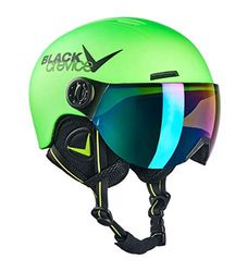 BLACK CREVICE Kids Ski Helmet Leogang I Casque de Ski avec visière Style Pilote différentes Couleurs I Casque de Snowboard pour garçons & Filles I Casque de Ski (52-54, Néon Vert)