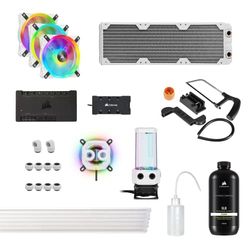 Corsair Hydro X-Serie iCUE XH305i RGB PRO Gecustomizede Koelset (Hardline CPU-Koelcircuit, CPU-Waterblok, D5 Pomp-Reservoircombinatie, Radiator, 3x RGB-Fans, iCUE-Software) Wit