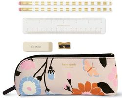 kate spade new york Estuche para bolígrafos y lápices con Material Escolar, Bolsa con Cremallera Que Incluye 2 lápices, sacapuntas, Goma de borrar y Regla, jardín de Flores, S, Estuche para lápices