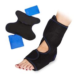 Relaxdays 10027264, attelle, 2 poches de gel, bandage pied chaud froid, protège-cheville, noir, PVC, polyester, bleu, 1
