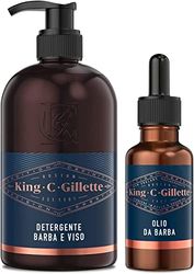 King C. Gillette MĘSKI zestaw do brody, z olejkiem do brody dla mężczyzn i DETERGENTÓW DO TWARZY MĘŻCZYZN i brody, zestaw 30 i 350 ml, do kompletnego zestawu do golenia, pomysł na prezent dla mężczyzn