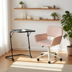 MEUBLE Cosy Juego de Escritorio con Silla de Oficina para niños, Mesa Plegable y Silla Regulable en Altura para Oficina en casa, Color Rosa + Negro
