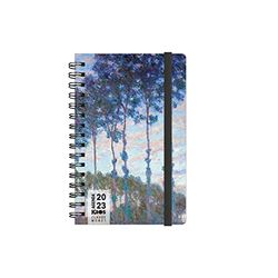 Kaos 2023 Spiral Daily Planner - 12 Months with Planner - Pocket 9 x 14 cm - Easy to Carry - for Home Office University - Cardboard Blanket, Flat Elastic Band, Bookmark - Monet Poplar